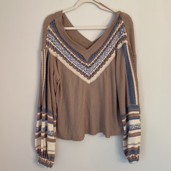 Free People Tops - Free People V Neck Waffle Oversized Pullover Size XS